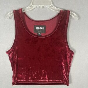 Red Fox Burgundy Red Crushed Velvet‎ Crop Tank Top Size M Boho Retro